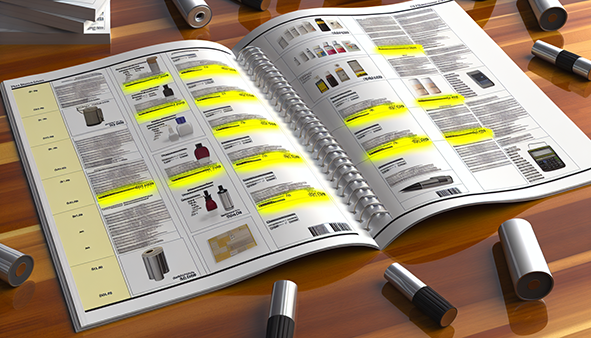 Photo of a product catalog with tax-exempt labels